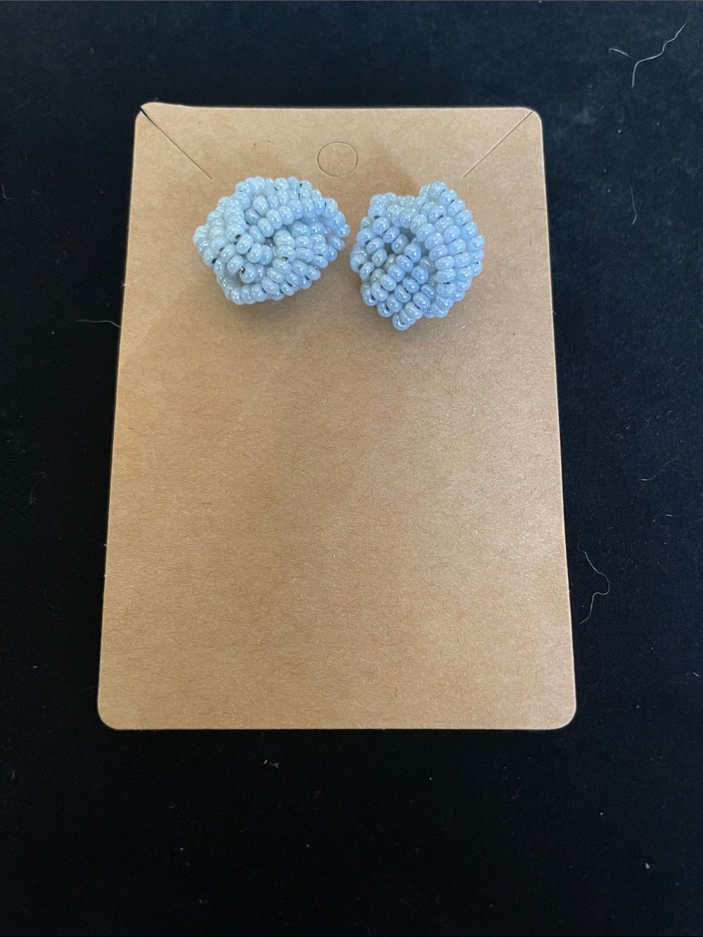 Beaded Knot Stud Earrings in Light Blue. 8/21/6